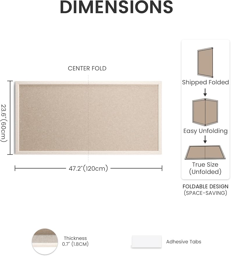Fluxynara 47.2" x 23.6" Felt Frame Bulletin Board, Deep Camel | Cork Board Alternative with 36 Removable Adhesive Tabs, Foldable Pin Board for Wall, Home, Office, Classroom & Dorm