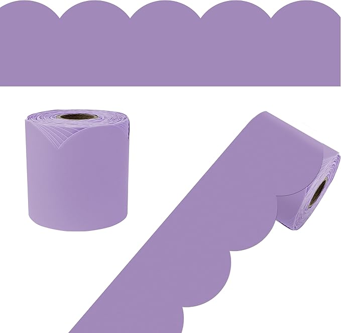 Carson Dellosa Education 65Ft Lavender Bulletin Board Borders,1 Roll of Lilac Scalloped Trim for Rolling Whiteboard,Cork & Posterboard,Pastel Purple Party, Easter,Spring Decorations & Classroom Décor