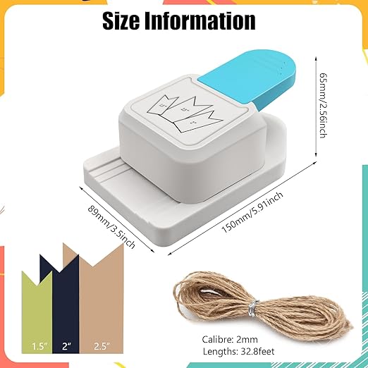 3 in 1 Craft Tag Punch Gift Tag Paper Punch，Paper Craft Tag Punch 1.5" 2" 2.5" with 1 Roll Hemp Rope 32.8 Feet Triangle Shape Small Hole Punch for Paper Crafting Scrapbooking Cards DIY Arts Crafts