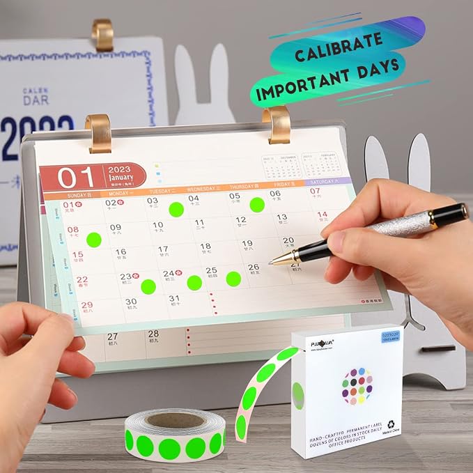 PARLAIM 0.5 Inch Round Permanent Adhesive Color-Code Dot Stickers,1000 Stickers Roll dots Label Dispenser Box Green Circle Stickers Labels (Fluorescent Green)