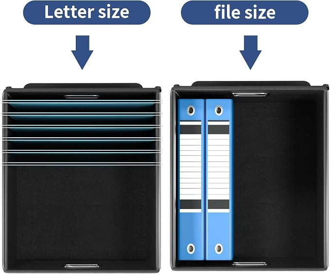File Organizer Box with Lids, Collapsible File Folder Organizer | File Box with Plastic Slides for Document, Filing Bin for Letter Size Hanging File Folders (4 Pack, Royal Blue)