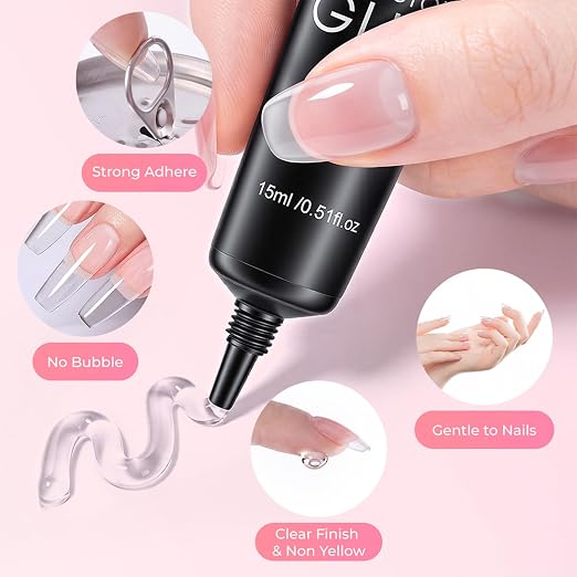Nail Glue for Press-On Nails, Super Strong Adhesive for Nails Tips, Fake Nails, for Salon & Home Manicure Use, Cure Lamp Needed, 0.5 fl oz