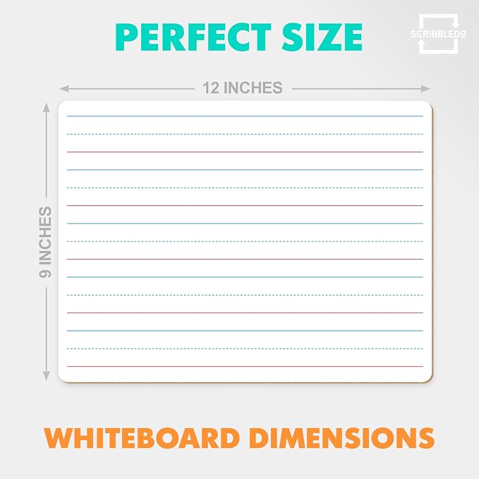 Scribbledo 5 Pack Small Lined Dry Erase Boards, 9x12 Double Sided | 5 Pcs Classroom Value Set, Smooth Learning Surface for Handwriting, Study & Homeschool Supply, Easy to Clean Masonite Board