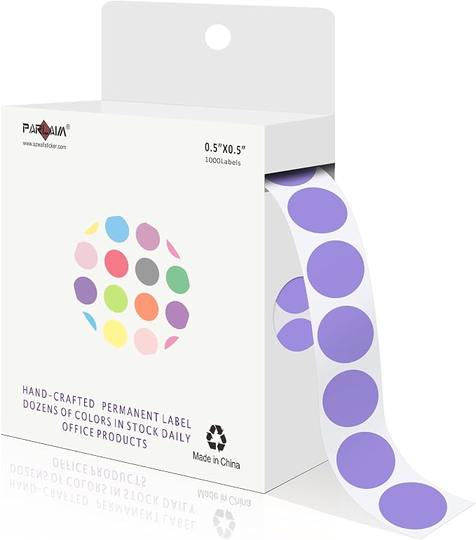 PARLAIM 1/2 Inch Circle Sticker Labels,1000 Stickers Round Color Coding Circle Dots Stickers,Roll Dot Stickers Label for Office Home Office (Lavender)