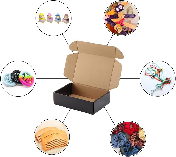 Hoikwo 25 Pack 7x5x2 Shipping Boxes for Small Business, Black Packaging Cardboard Boxes, Moving Mailing Packing Box
