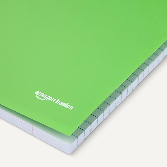 Amazon Basics College-Ruled Spiral Notebook, Poly Cover, For Work and School, 100 Sheets, 9" x 11", Green, 1-Pack