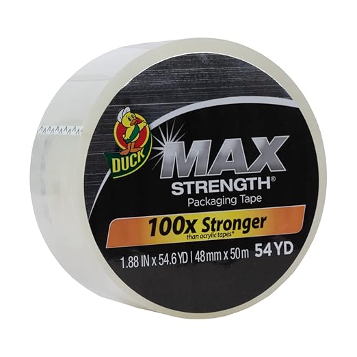 Duck Max Strength Clear Packing Tape Refills – 24 Rolls of Maximum Strength Heavy Duty Packaging Tape for Shipping & Moving Boxes - 3" Core - 1.88 Inch x 54.6 Yards - Clear (287735)