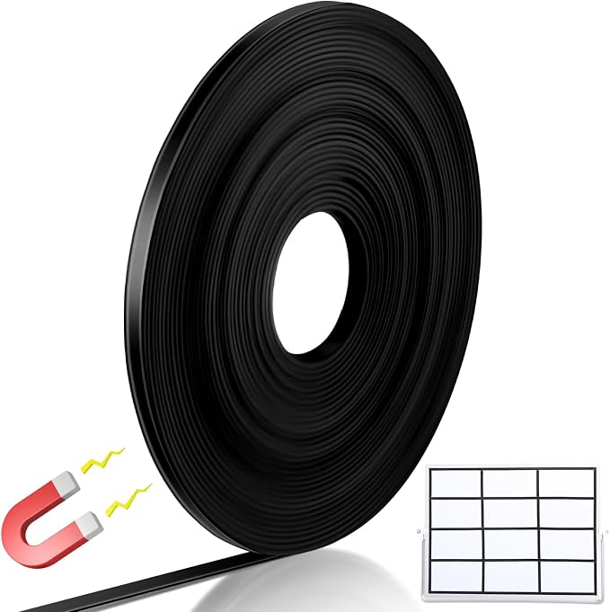 Tellegloww Black Magnetic Tape Roll Thin Strips, 1/4 inch x 60 feet Magnetic Board Dividers Whiteboard Graphic Decorative Tape Marking Line for Classroom Office Art Accessories