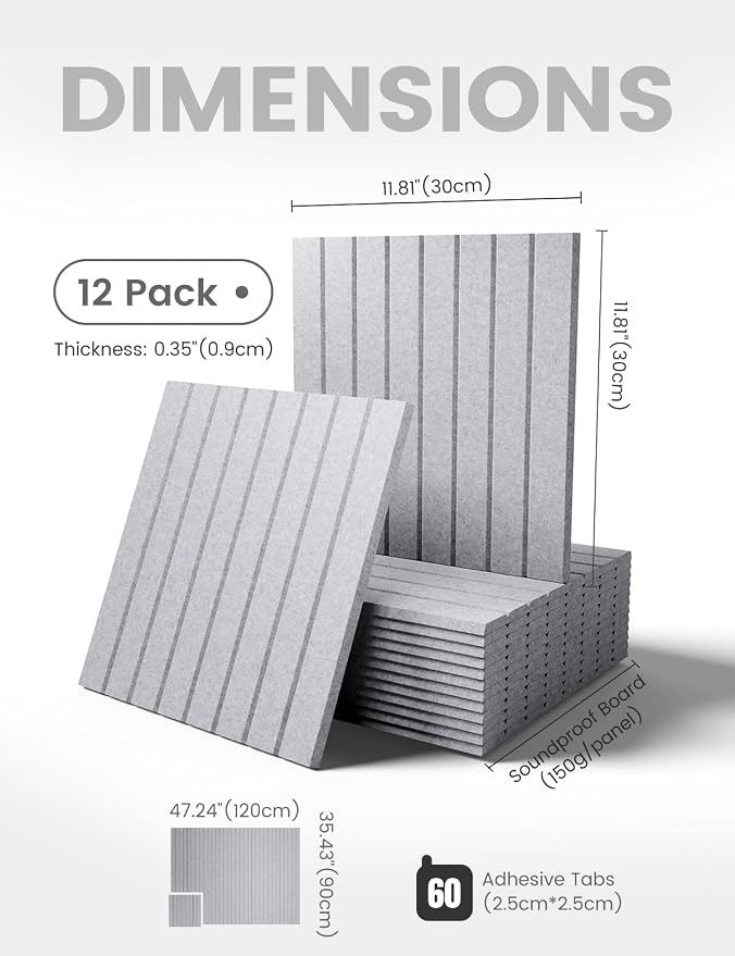 Fluxynara 48" x 36" Large Felt Bulletin Board, Soft Gray | 12 Pack Cork Board Alternative with 60 Safe Adhesive Tabs, Pin Boards for Wall Decor, Home, Office, Classroom,Dorm