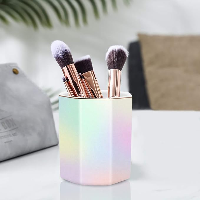 Pen Holder for Desk, Pencil Cup Holder Desktop Stationery Makeup Brush Organizer for Girls Durable Ceramic Desk Organizer for Office, Classroom, Room, Colorful
