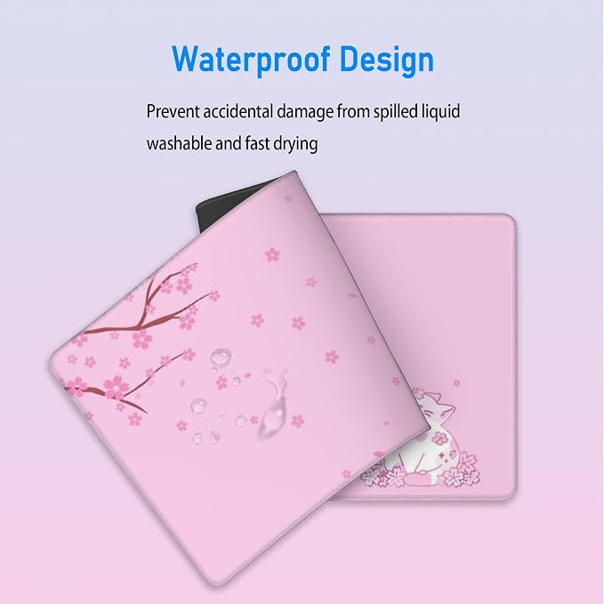 Pink Cute Anime Desk Mat,Cherry Blossom Cat Girly Mousepad,31.5x12in | XL Large Japanese Gaming Mouse Pad for Women Girls,Pastel Sakura Aesthetic Office Desk Decor Keyboard Mat,80x30 cm
