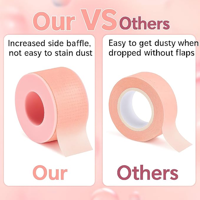 G2PLUS Eyelash Tape, 2 Rolls Silicone Gel Makeup Tapes, 1" x 8 Yards Pink Lash Tape, Micropore Eyelash Extension Tapes for Lift and Makeup