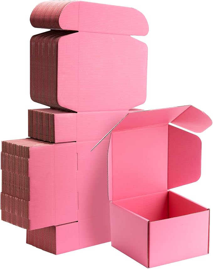 6x6x4 inch Pink Shipping Boxes for Small Business- Set of 25 | Sturdy ECT 32 Corrugated Cardboard Mailer Boxes, Easy Assemble for Packaging, Mailing, Gift