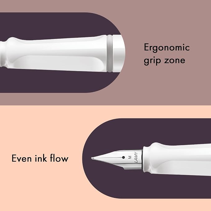 LAMY safari white - Fountain Pen with ergonomic grip & polished steel nib in size M - ideal for any Writing & Calligraphy - including LAMY T 10 blue cartridge - Right-Handed