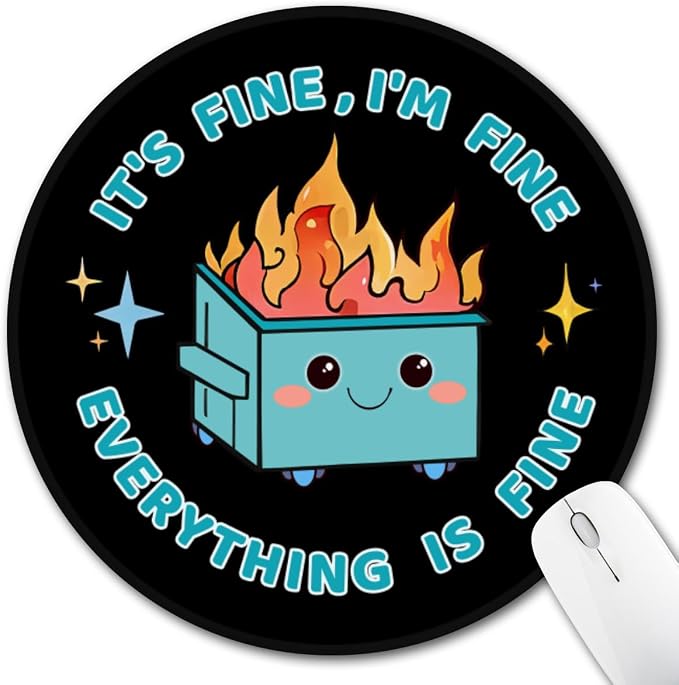 Hancynir Funny Mouse Pad, Dumpster on Fire Round Mousepad for Office Desk | Mouse Mat for Computer, Non-Slip Rubber Base, Office Desk Decor, Gifts for Work Coworker Teacher, 8.6 Inch, Stitched Edges