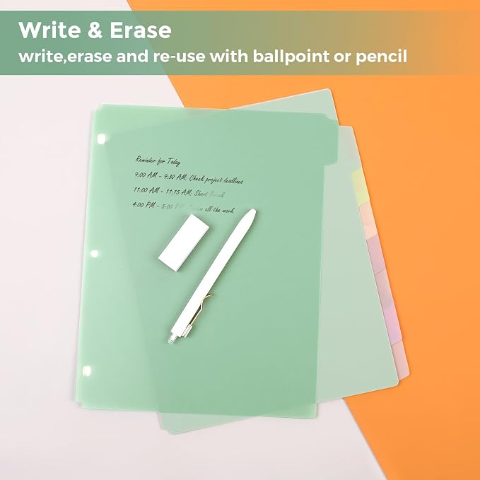 SKYDUE 8 Tab Write & Erase Durable Plastic Dividers for 3 Ring Binders | Letter Size Binder Dividers with Sticker Labels,Aesthetic Pastels Divider Perfect for School, College & Office Life,1 Set