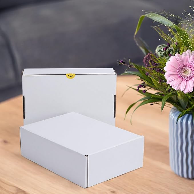 HORLIMER 10x7x3 inches Shipping Boxes Set of 25, White Corrugated Cardboard Box Literature Mailer, 25 Stickers Included