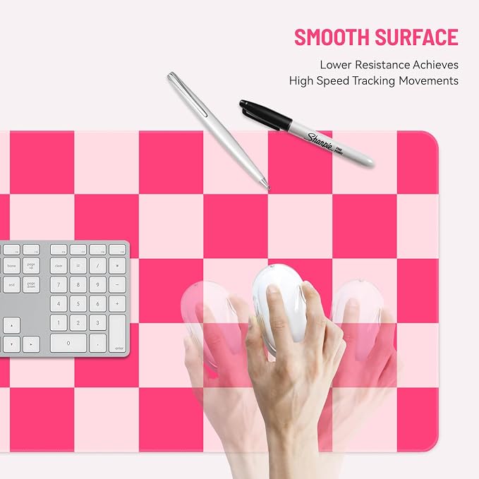 Mousepad Desk Mat Gaming Large Keyboard Cute Office Desktop Computer Laptop Checkered XXL Long Giant Big Kawaii Aesthetic Girly Pretty Design Women Girl Gamer Oversized Wide 30x12'' Mousepad