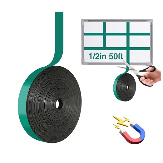 CHUNNIAO 1/2" x 50' Green Magnetic Tape for Teacher Using in Classsroom,Visul Whiteboard Gridding Strips