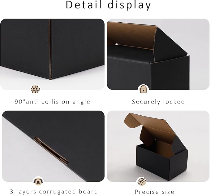 BIOBROWN 6x4x3" 50 Pack Corrugated Cardboard Boxes Small Shipping Box for Packaging Small Business Mailer Mailing Black