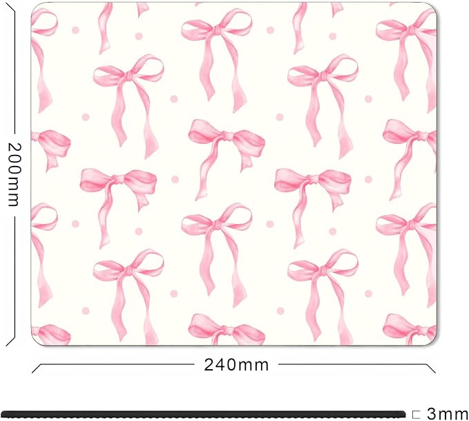 Square Pink Bows Mouse Pad Small, Cute Light Yellow Computer Mouse Pads, Non-Slip Rubber Base Mousepad Washable Cloth, Mouse Mat Decor Gifts, Coworker Gift for for Girls Women, 9.5x7.9 inch