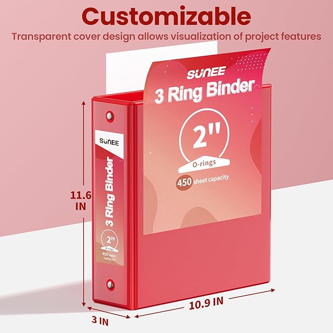SUNEE Binders 2 Inch 3 Ring 4 Pack, 2" Classic 4-Color Binder Set (8.5x11 Inches) for Office, School or Home Supplies