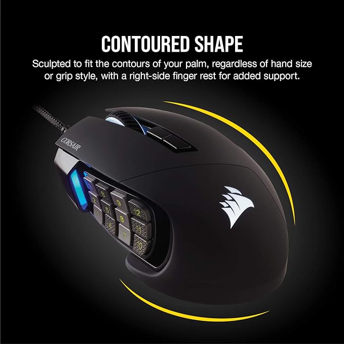 Corsair Scimitar RGB Elite Wired MOBA/MMO Gaming Mouse – 18,000 DPI – 17 Programmable Buttons – iCUE Compatible – PC, Mac, PS5, PS4, Xbox – Black