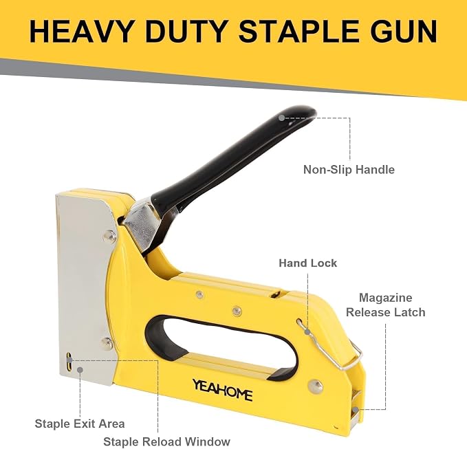 YEAHOME T50 Heavy Duty Staple Gun Kit, Upholstery Staple Gun with 6000 T50 Staples of 1/4, 3/8, 1/2 Inch, Manual Stapler Gun for Wood, Crafts, Wall, DIY & Professional Use