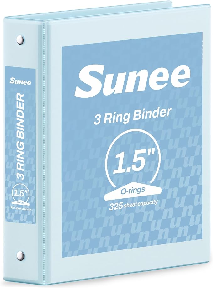 SUNEE 3 Ring Binder 1.5 Inch 1 Pack, Clear View Binder Three Ring PVC-Free (Fit 8.5x11 Inches) for School or Office Supplies, Pastel Blue