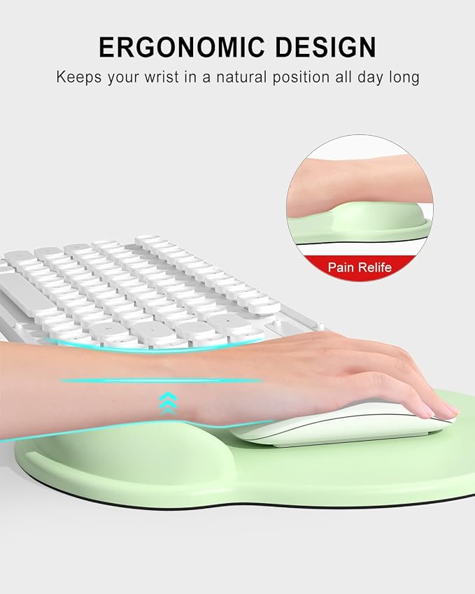 Auhoahsil Mouse Pad, Ergonomic Mouse Pad with Wrist Rest, Pain Relief Computer Gel Mouse Pad Wrist Support for Laptop, Mousepad with Non-Slip PU Base, Mouse Pads for Desk, Light Green