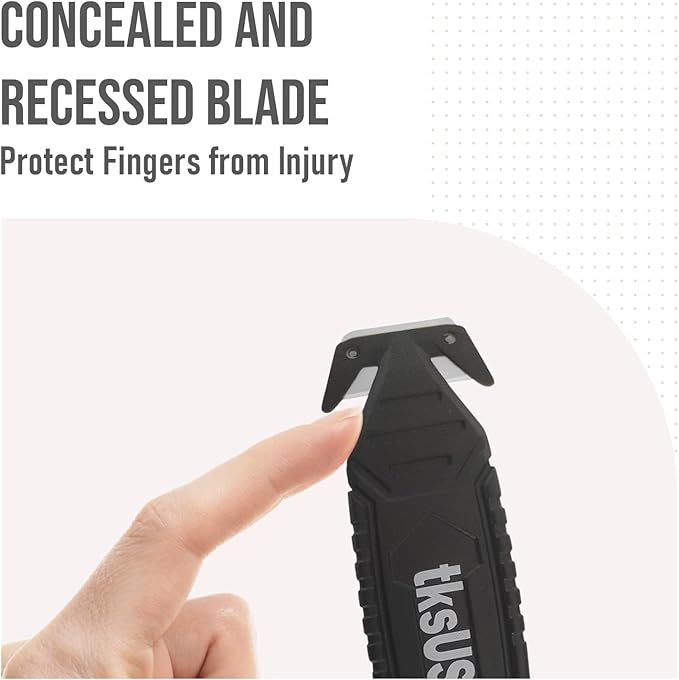 Safety Box Cutter. tksUSA here, your Cutter Stainless, Steel Package Opener. Pack Safety Knife Package Box Opener with Ergonomic Film Cutting Blade for Box, Carton, Shrink Wrap, Plastic Straps