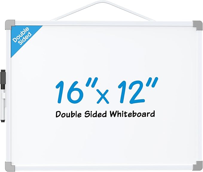 MaxGear Small White Board for Wall, 16"x 12" Double-Sided Magnetic Hanging Dry Erase Board with a Black Marker, Portable Whiteboard for Planning, Drawing, Memo, to Do List - Home, Office, Kithcen