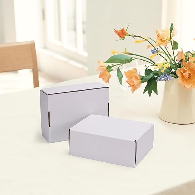 HORLIMER 8x6x3 inches Shipping Boxes Set of 25, White Corrugated Cardboard Box Literature Mailer, 25 Stickers Included
