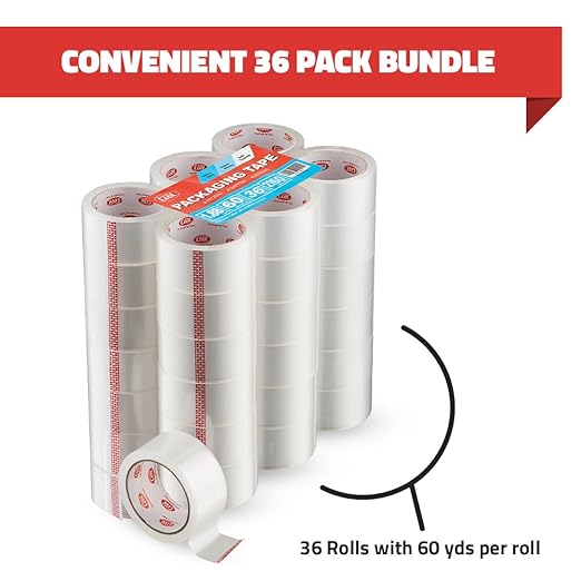 Simply Cool Packing Tape 36 Rolls, Clear Heavy Duty Packaging Tape for Shipping, Moving Boxes, Sealing, Mailing & Storage – Strong 1.88” Wide x 60 Yards Per Refill Roll, 2160 Yards Total