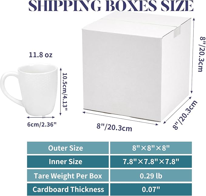 Small Shipping Boxes 8x8x8 Set of 6 | White Corrugated Cardboard, Box for Packaging Small Business Mailing Moving Gifts Wrap, Easy Assemble