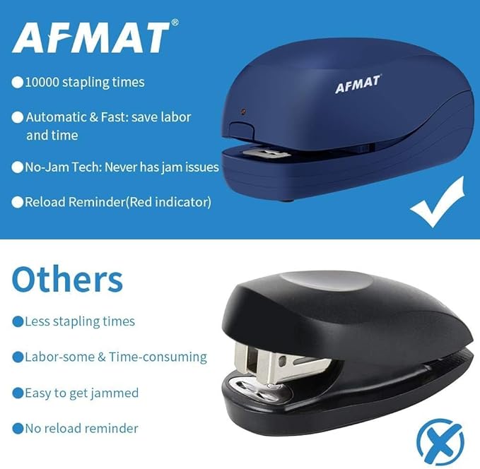 Electric Stapler for Desk, Automatic Stapler Desktop, Office Staplers Electric, AC or Battery Powered Staplers Heavy Duty Office Use, with Reload Reminder & Release Button, 25 Sheets Capacity, Blue