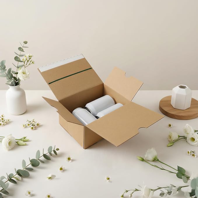 EdenseeLake 8x6x4 inches Self-Sealing Shipping Boxes, Corrugated Cardboard with Easy Open Pull-Tab for Packing, Moving, Mailing, 25 Packs