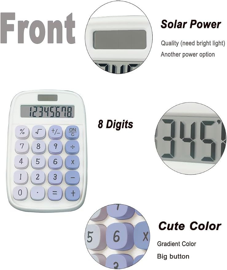Pastel Calculator, Bubble Calculator(Blue) | Large LCD Display 8 Digit Tilt Screen and Big Button for Teachers Students Basic Office
