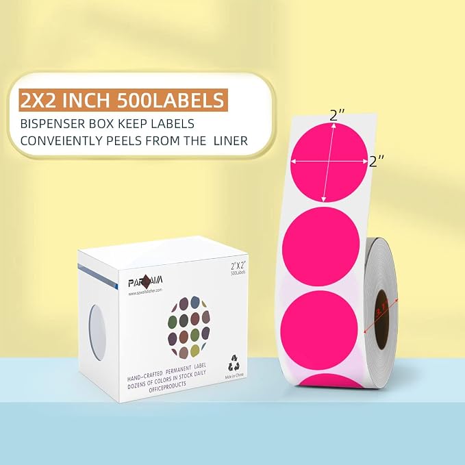 PARLAIM 2”Color Coding Labels Stickers,500PCS Round Adhesive Circle Dot Stickers for Inventory Fluorescent Pink