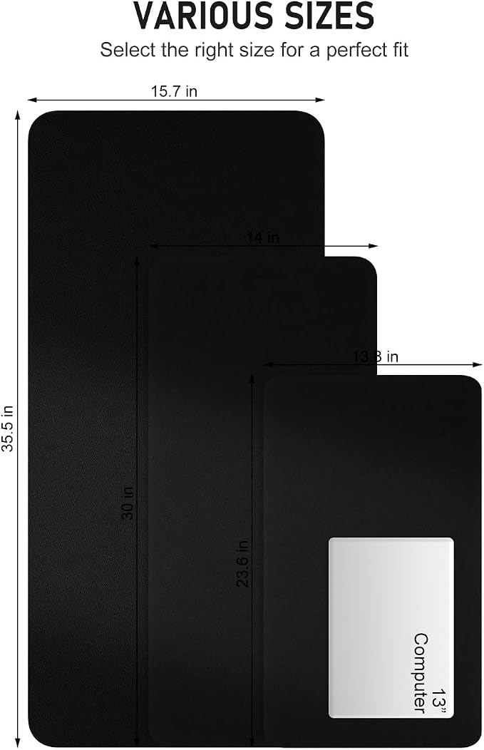Desk Pad, 30" x 14" PU Leather Non-Slip Desk Mat Large Mouse Pad for Desktop, Waterproof Laptop Computer Writing Mat for Office, Home, Work, Gaming, Black