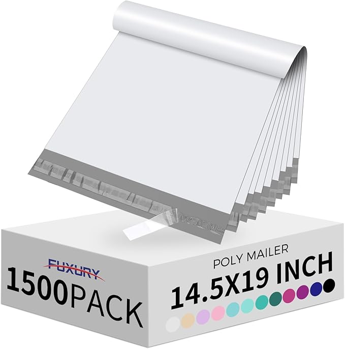 Fuxury 1500 Pcs 14.5x19" Poly Mailers,Waterproof Mailing Envelopes for Clothing, Strong Adhesive Poly Shipping Postage Bags for Small Business(White)