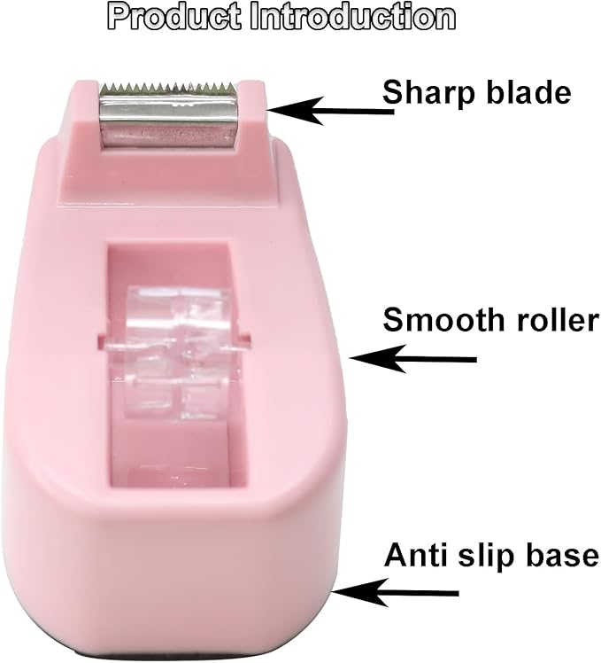 SHOIKOM Stylish and Sharp Desktop Tape Dispenser Cute Office Tape Dispenser for Desk - Non-Skid Base, Macaron Pink