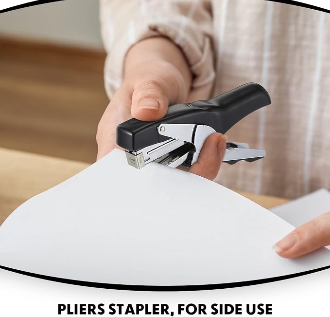 Yexiya 3 Pcs Heavy Duty Plier Stapler Heavy Duty Office Hand Held Staplers Effortless 50 Sheet Capacity Desk Good for Stapling Home Warehouse School, Black