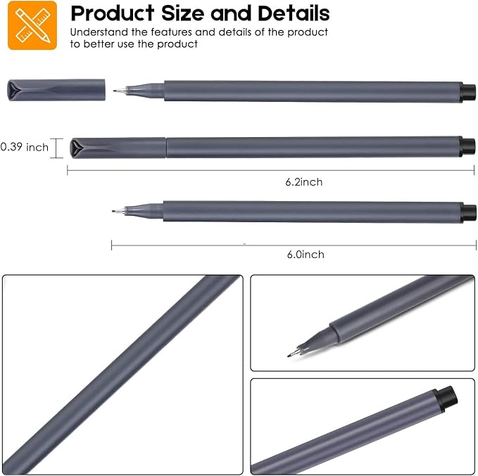 iBayam Fineliner Pens, Slim Barrel, Fine Point 0.38mm, Black Ink, 18 Count | Home, Office, School, Journaling, Writing, Note-Taking, Teacher Supplies