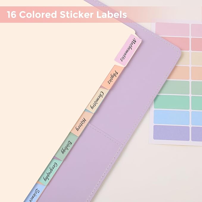 SKYDUE 8 Tab Write & Erase Durable Plastic Dividers for 3 Ring Binders | Letter Size Binder Dividers with Sticker Labels,Aesthetic Pastels Divider Perfect for School, College & Office Life,1 Set