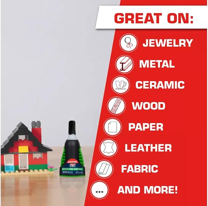 Loctite Super Glue Extra Time Control, Clear, 0.14 fl oz Bottle, 6 Pack - Superglue for Plastic, Wood, Metal, Crafts & Repair, Cyanoacrylate Adhesive Instant Glue