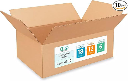 IDL Packaging - B-18126-10 Medium Corrugated Shipping Boxes 18"L x 12”W x 6"H (Pack of 10) - Excellent Choice of Strong Packing Boxes for USPS, UPS, FedEx Shipping