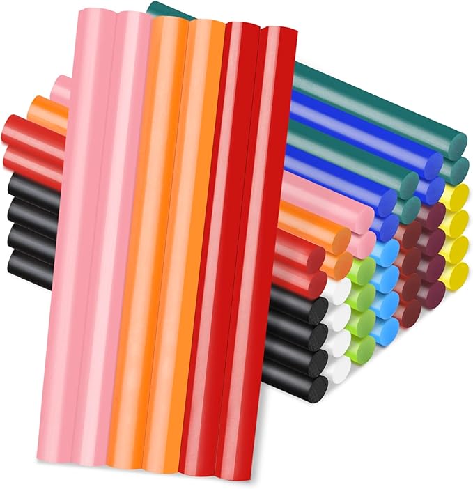Manarty Colored Hot Glue Stick, 48 PCS 0.27" Dia x 4" Long Mini Hot Melt Glue Sticks Colored, Adhesive EVA Glue Sticks for Sealing Repairing Stamp DIY Art Handmade Car Craft Decoration Office Project