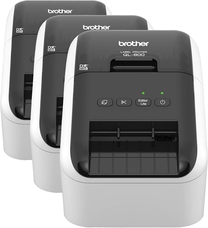Brother QL-800 High-Speed Professional Printer,Plug&Label Feature, Genuine DK Pre-Sized Labels,Multi-System Compatible – Black&Red Printing Available (Required USB Cable Included),(Pack of 3)