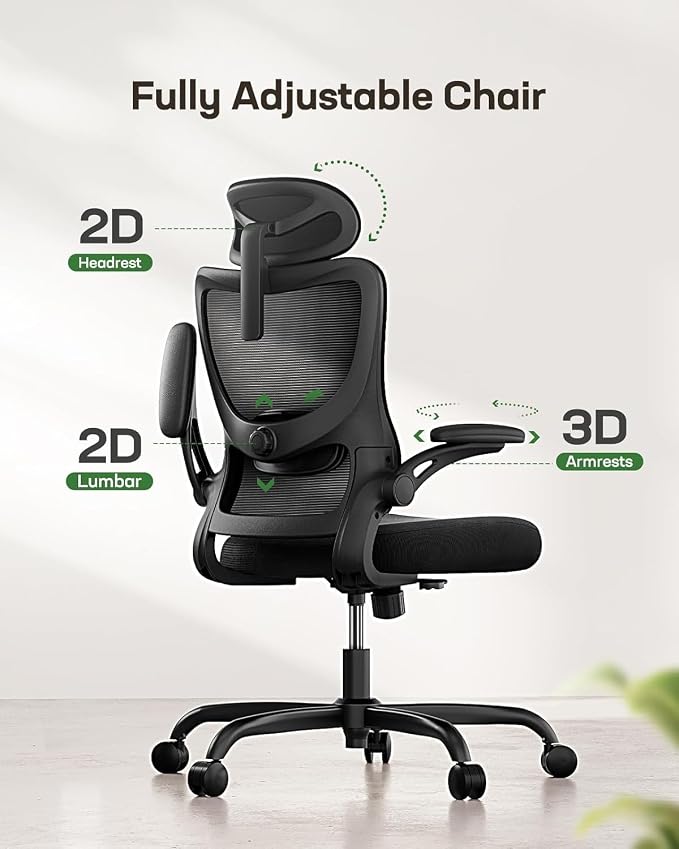 Marsail Ergonomic Office Chair with 3D Armrests, Pack of 4 | Office Desk Chair with High Back Mesh, Adjustable Lumbar Support, Rolling Work Swivel Task Chairs with Wheel, Headrest, home